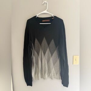 Perry Ellis V Neck Pullover Sweater Mens SZ XL Black Grey Argyle Soft Preppy